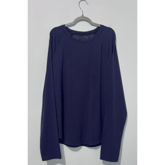 Athleta Girl Power Up Top XXL 16 Plum Long Sleeve Thumb Holes Crew Neck Logo - Picture 1 of 7